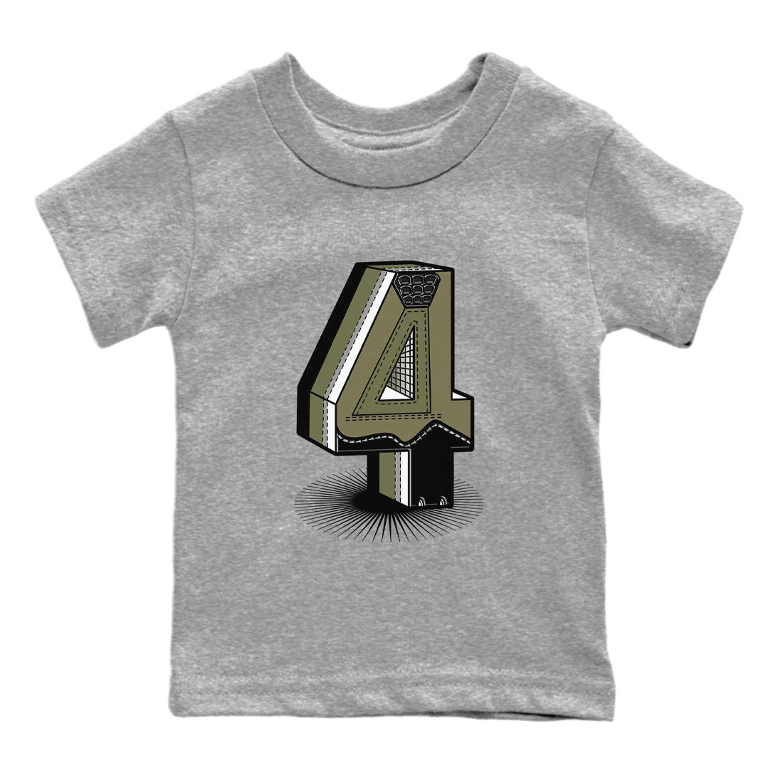 AJ4 Medium Olive shirt to match jordans Number Statue sneaker tees Air Jordan 4 Retro Medium Olive SNRT Sneaker Release Tees Baby Toddler Heather Grey 2 T-Shirt