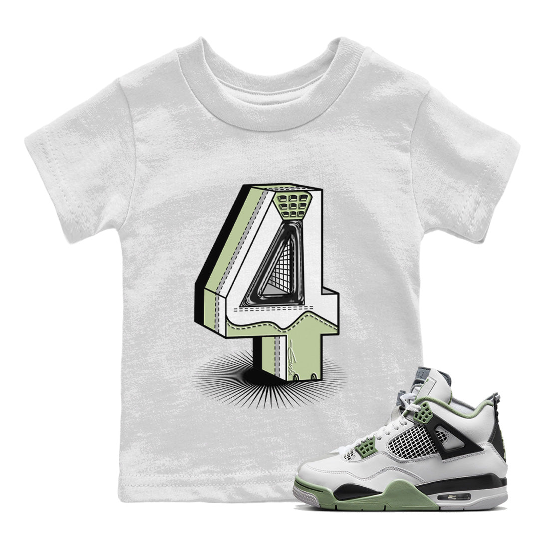 Jordan 4 Seafoam Sneaker Match Tees Number Statue Sneaker Tees Jordan 4 Seafoam Sneaker Release Tees Kids Shirts