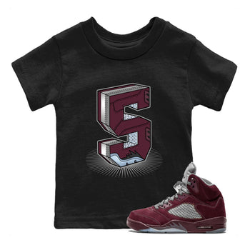 Air Jordan 5 Burgundy Sneaker Match Tees Number Statue Sneaker Tees AJ5 Burgundy Sneaker Release Tees Kids Shirts Black 1