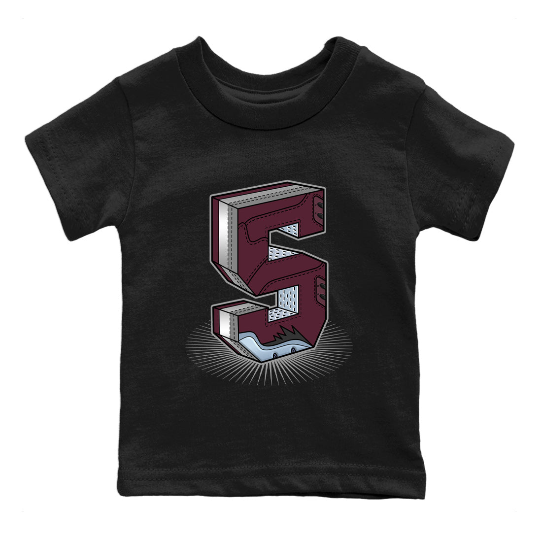 Air Jordan 5 Burgundy Sneaker Match Tees Number Statue Sneaker Tees AJ5 Burgundy Sneaker Release Tees Kids Shirts Black 2