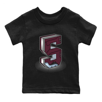 Air Jordan 5 Burgundy Sneaker Match Tees Number Statue Sneaker Tees AJ5 Burgundy Sneaker Release Tees Kids Shirts Black 2