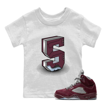 Air Jordan 5 Burgundy Sneaker Match Tees Number Statue Sneaker Tees AJ5 Burgundy Sneaker Release Tees Kids Shirts White 1