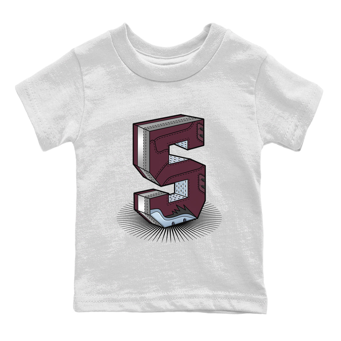 Air Jordan 5 Burgundy Sneaker Match Tees Number Statue Sneaker Tees AJ5 Burgundy Sneaker Release Tees Kids Shirts White 2