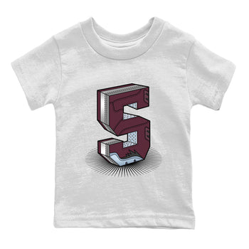 Air Jordan 5 Burgundy Sneaker Match Tees Number Statue Sneaker Tees AJ5 Burgundy Sneaker Release Tees Kids Shirts White 2