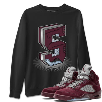 Air Jordan 5 Burgundy Sneaker Match Tees Number Statue Sneaker Tees AJ5 Burgundy Sneaker Release Tees Unisex Shirts Black 1