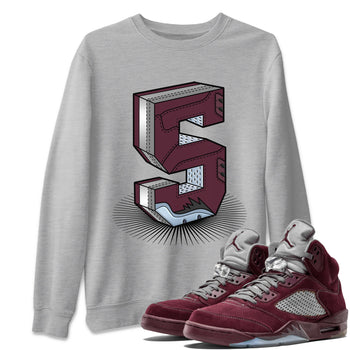 Air Jordan 5 Burgundy Sneaker Match Tees Number Statue Sneaker Tees AJ5 Burgundy Sneaker Release Tees Unisex Shirts Heather Grey 1