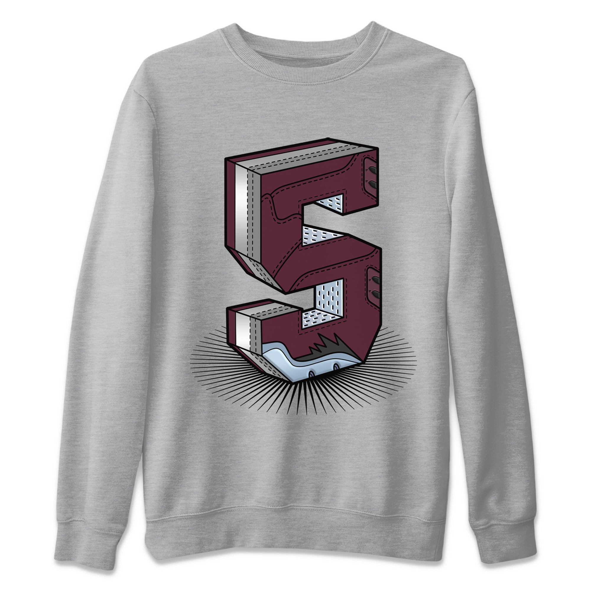 Air Jordan 5 Burgundy Sneaker Match Tees Number Statue Sneaker Tees AJ5 Burgundy Sneaker Release Tees Unisex Shirts Heather Grey 2