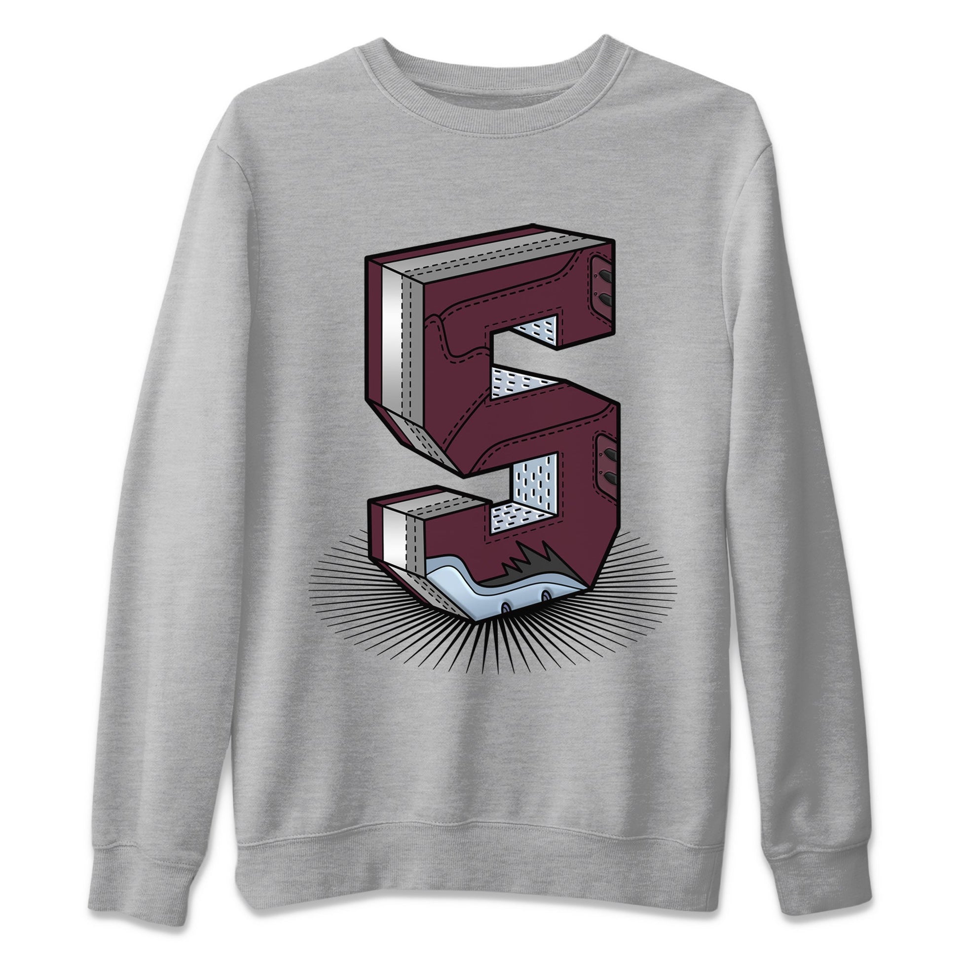 Air Jordan 5 Burgundy Sneaker Match Tees Number Statue Sneaker Tees AJ5 Burgundy Sneaker Release Tees Unisex Shirts Heather Grey 2