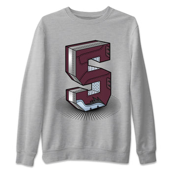 Air Jordan 5 Burgundy Sneaker Match Tees Number Statue Sneaker Tees AJ5 Burgundy Sneaker Release Tees Unisex Shirts Heather Grey 2