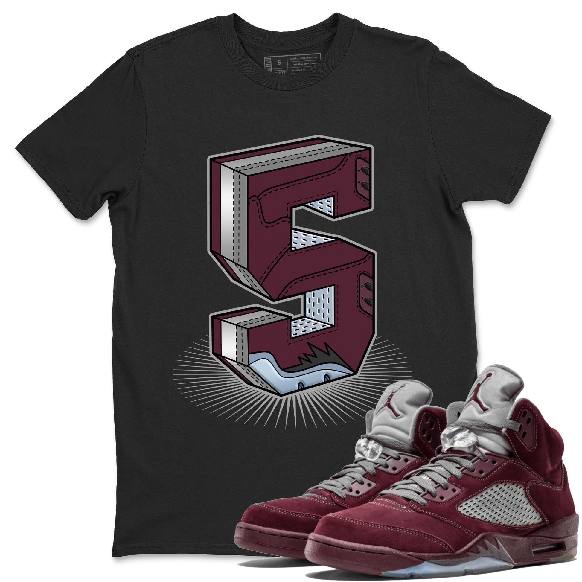 Air Jordan 5 Burgundy Sneaker Match Tees Number Statue Sneaker Tees AJ5 Burgundy Sneaker Release Tees Unisex Shirts Black 1