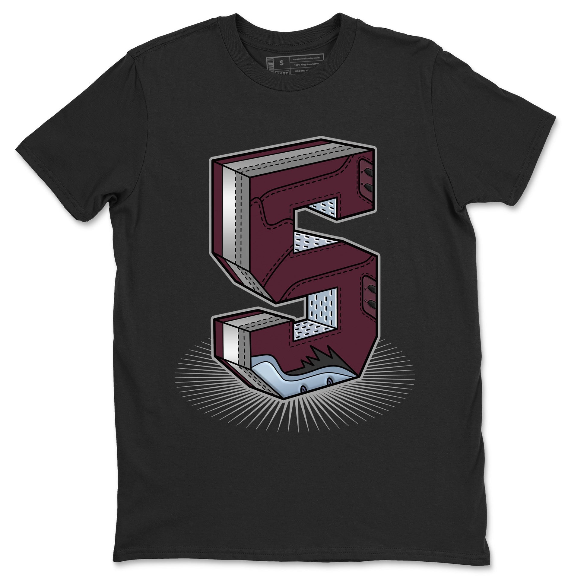 Air Jordan 5 Burgundy Sneaker Match Tees Number Statue Sneaker Tees AJ5 Burgundy Sneaker Release Tees Unisex Shirts Black 2