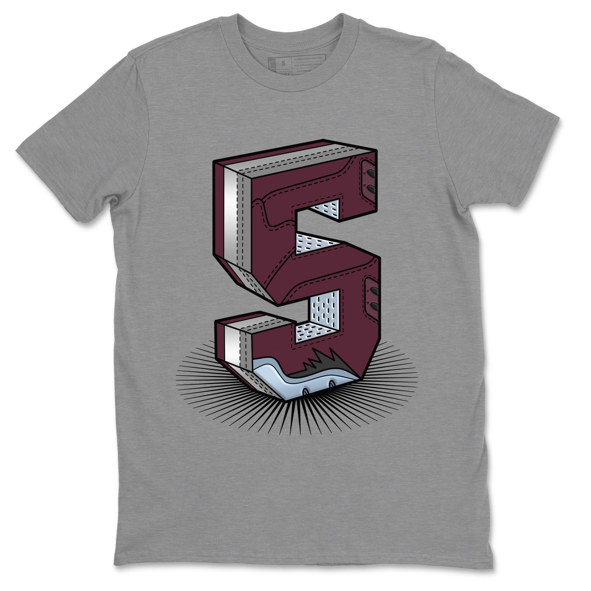 Air Jordan 5 Burgundy Sneaker Match Tees Number Statue Sneaker Tees AJ5 Burgundy Sneaker Release Tees Unisex Shirts Heather Grey 2