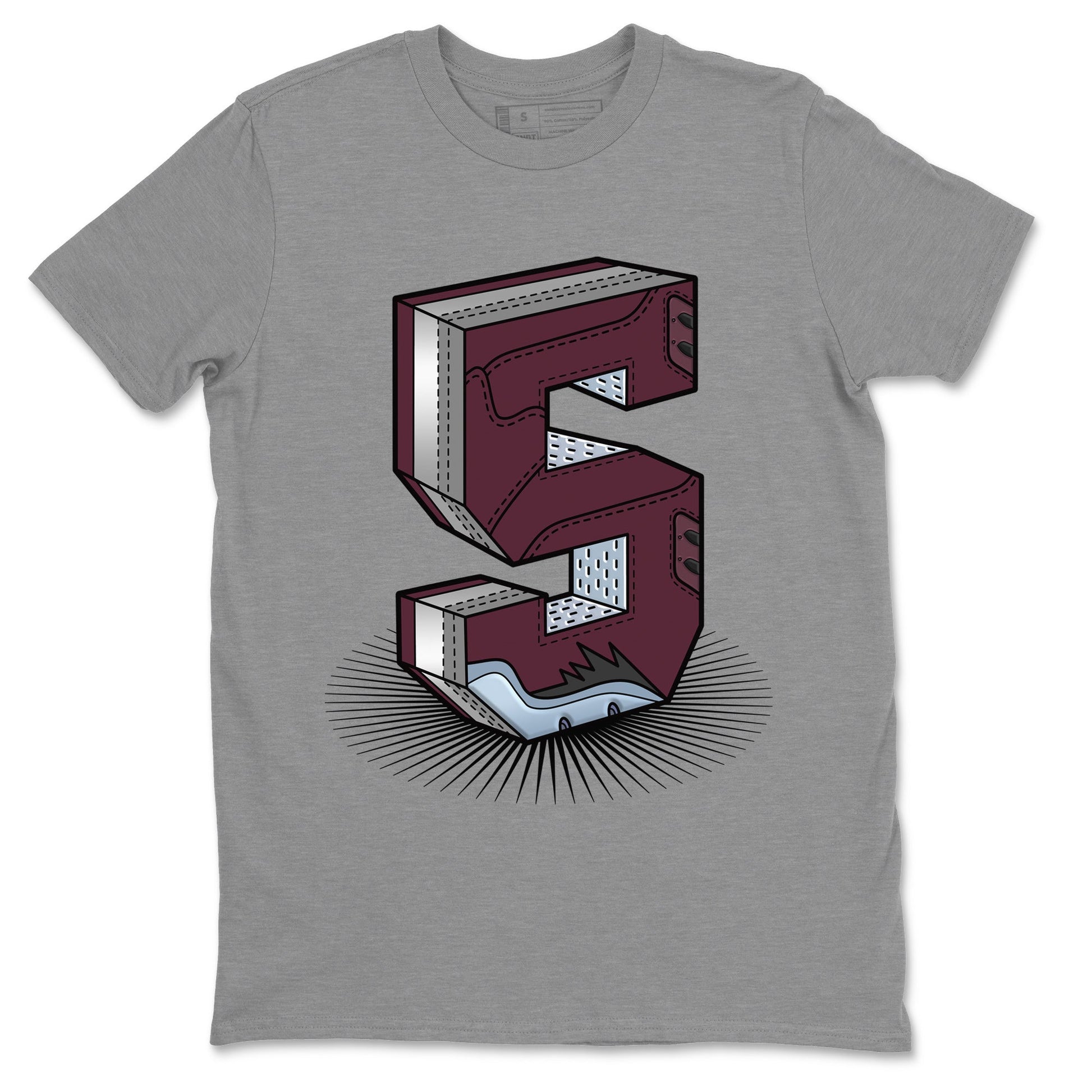Air Jordan 5 Burgundy Sneaker Match Tees Number Statue Sneaker Tees AJ5 Burgundy Sneaker Release Tees Unisex Shirts Heather Grey 2