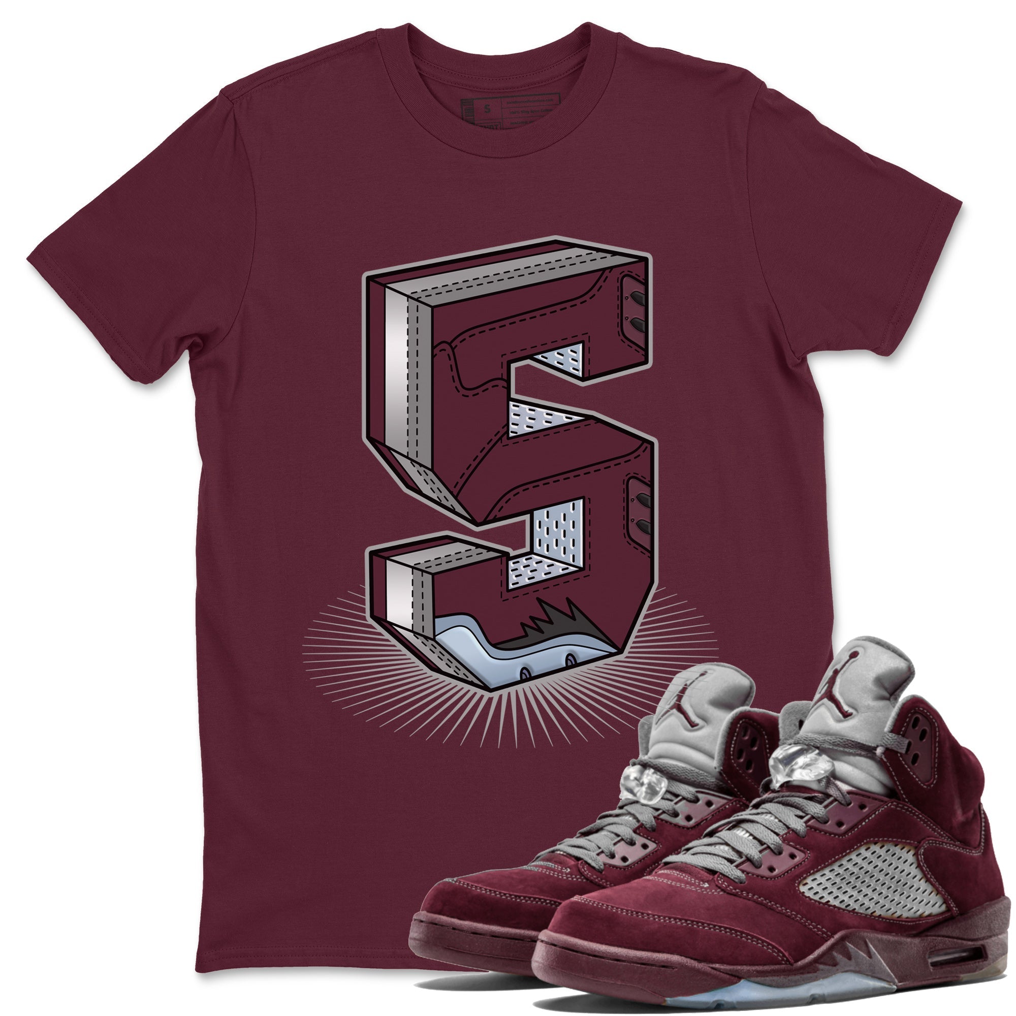 Air Jordan 5 Burgundy Sneaker Match Tees Number Statue Sneaker Tees AJ5 Burgundy Sneaker Release Tees Unisex Shirts Maroon 1