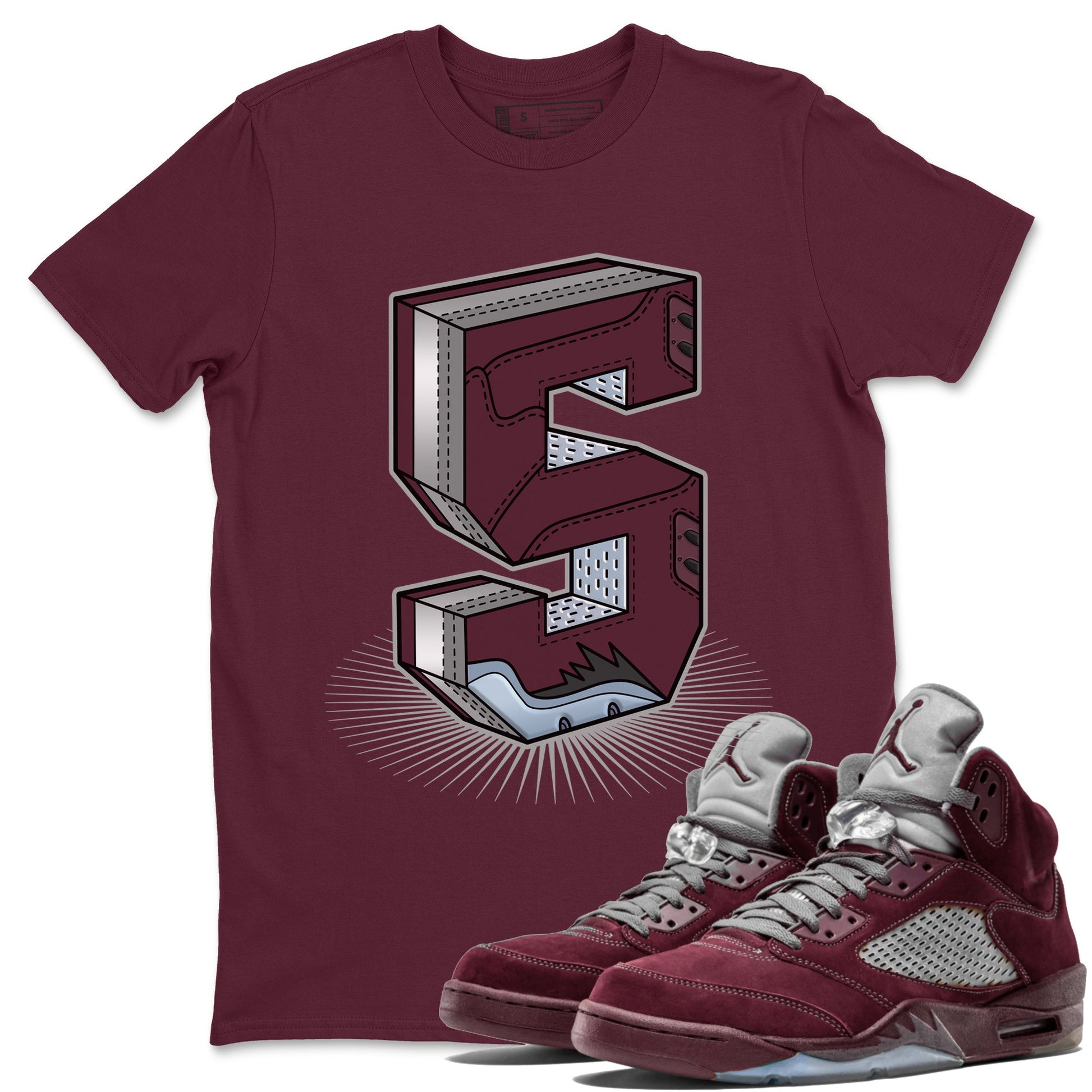 Air Jordan 5 Burgundy Sneaker Match Tees Number Statue Sneaker Tees AJ5 Burgundy Sneaker Release Tees Unisex Shirts Maroon 1