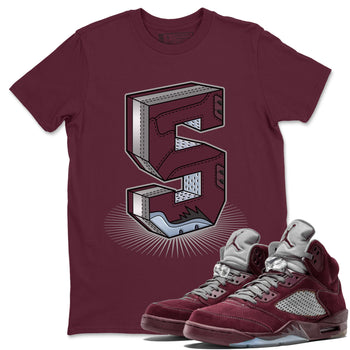Air Jordan 5 Burgundy Sneaker Match Tees Number Statue Sneaker Tees AJ5 Burgundy Sneaker Release Tees Unisex Shirts Maroon 1