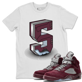 Air Jordan 5 Burgundy Sneaker Match Tees Number Statue Sneaker Tees AJ5 Burgundy Sneaker Release Tees Unisex Shirts White 1