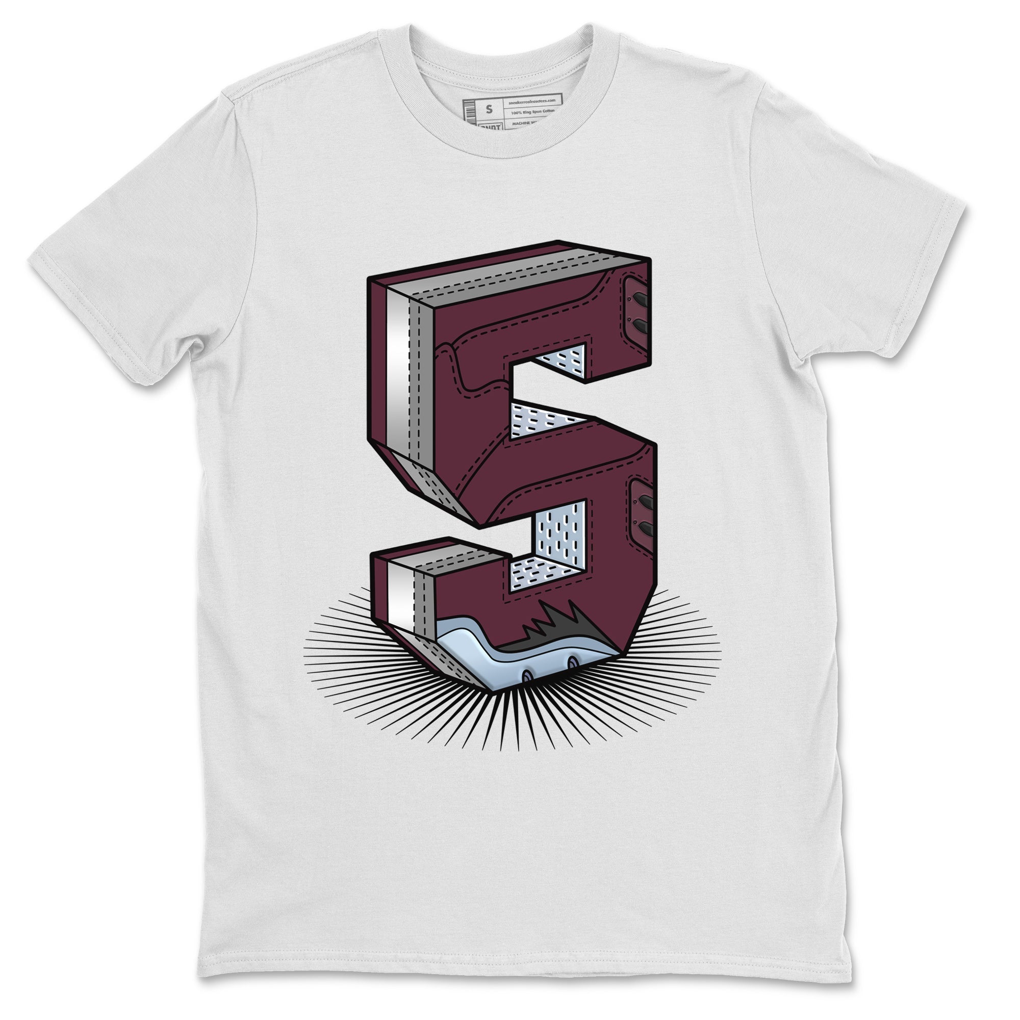 Air Jordan 5 Burgundy Sneaker Match Tees Number Statue Sneaker Tees AJ5 Burgundy Sneaker Release Tees Unisex Shirts White 2