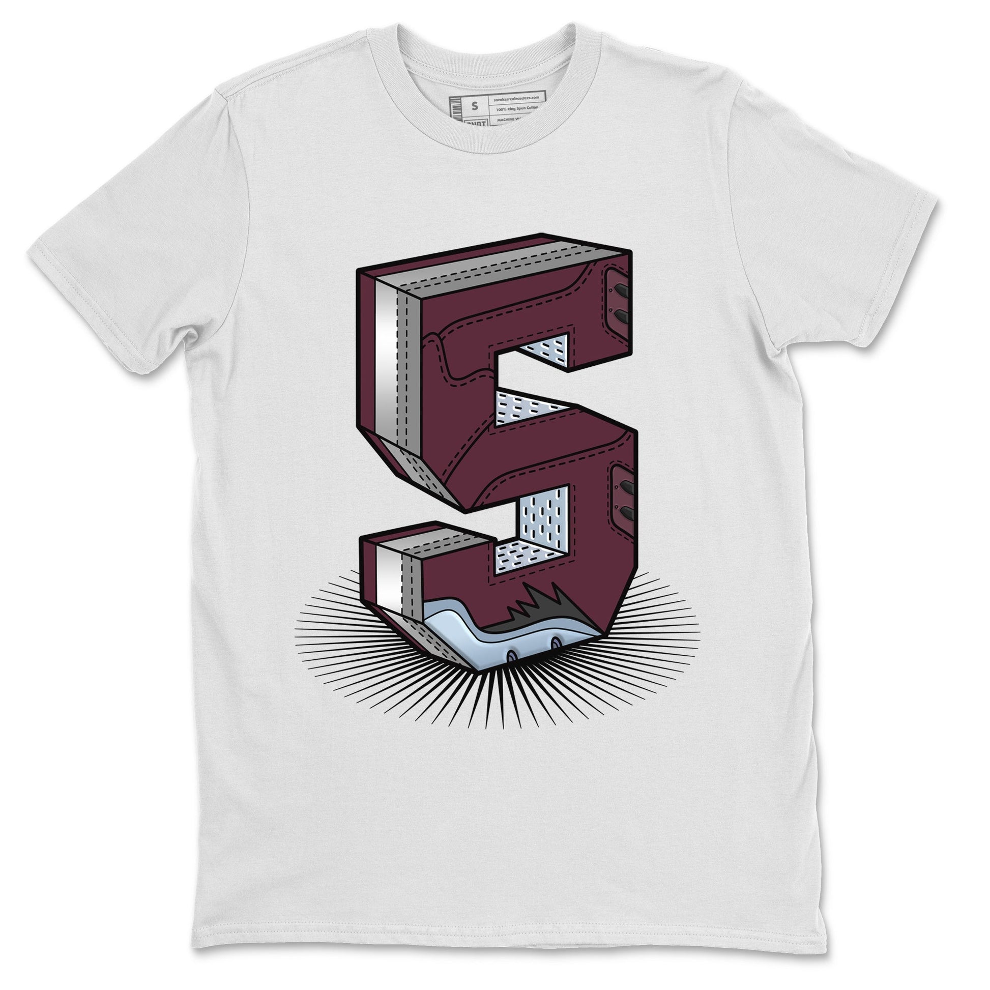 Air Jordan 5 Burgundy Sneaker Match Tees Number Statue Sneaker Tees AJ5 Burgundy Sneaker Release Tees Unisex Shirts White 2