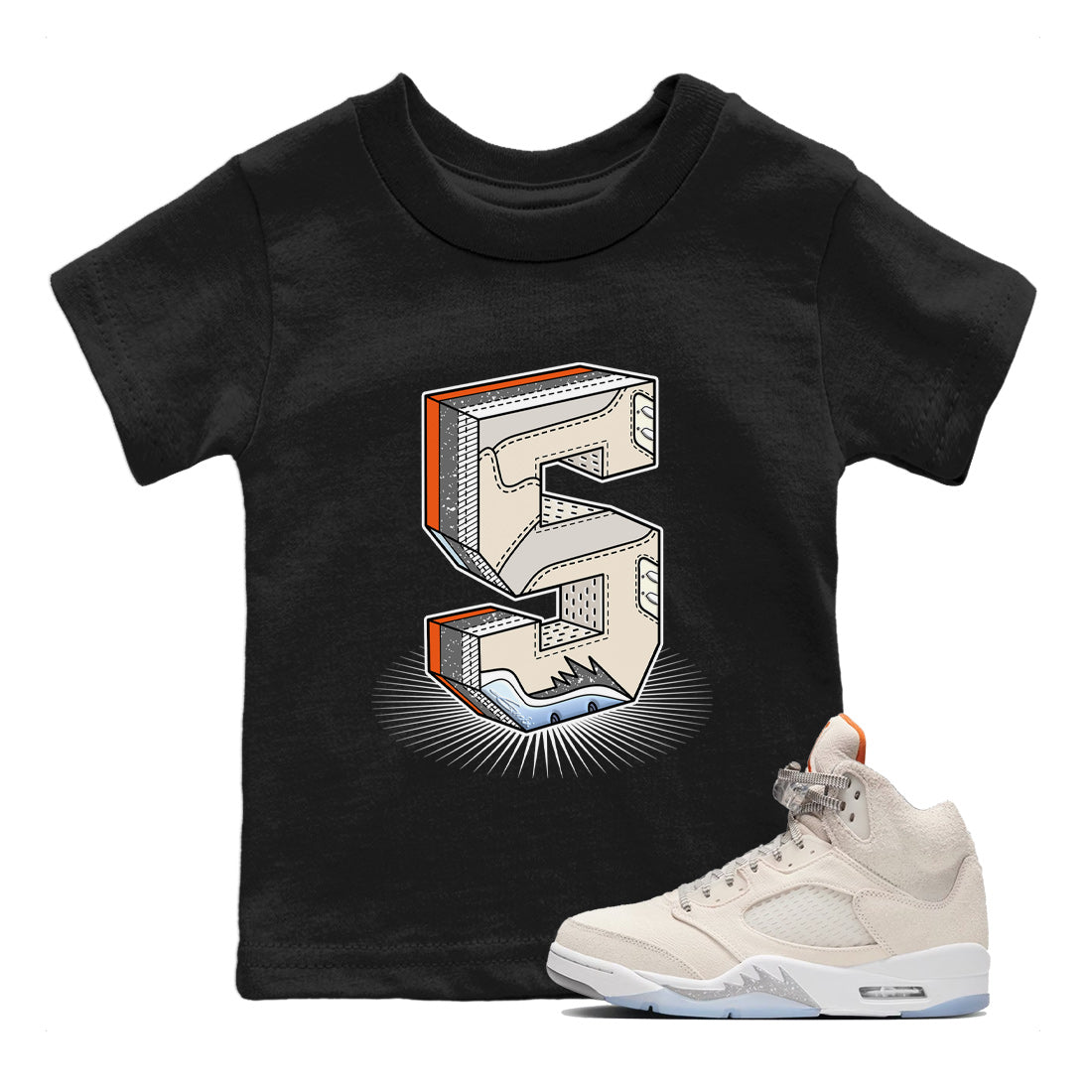 Air Jordan 5 Craft Sneaker Match Tees Number Statue Sneaker Tees Air Jordan 5 Craft Shirt Kids Shirts Black 1