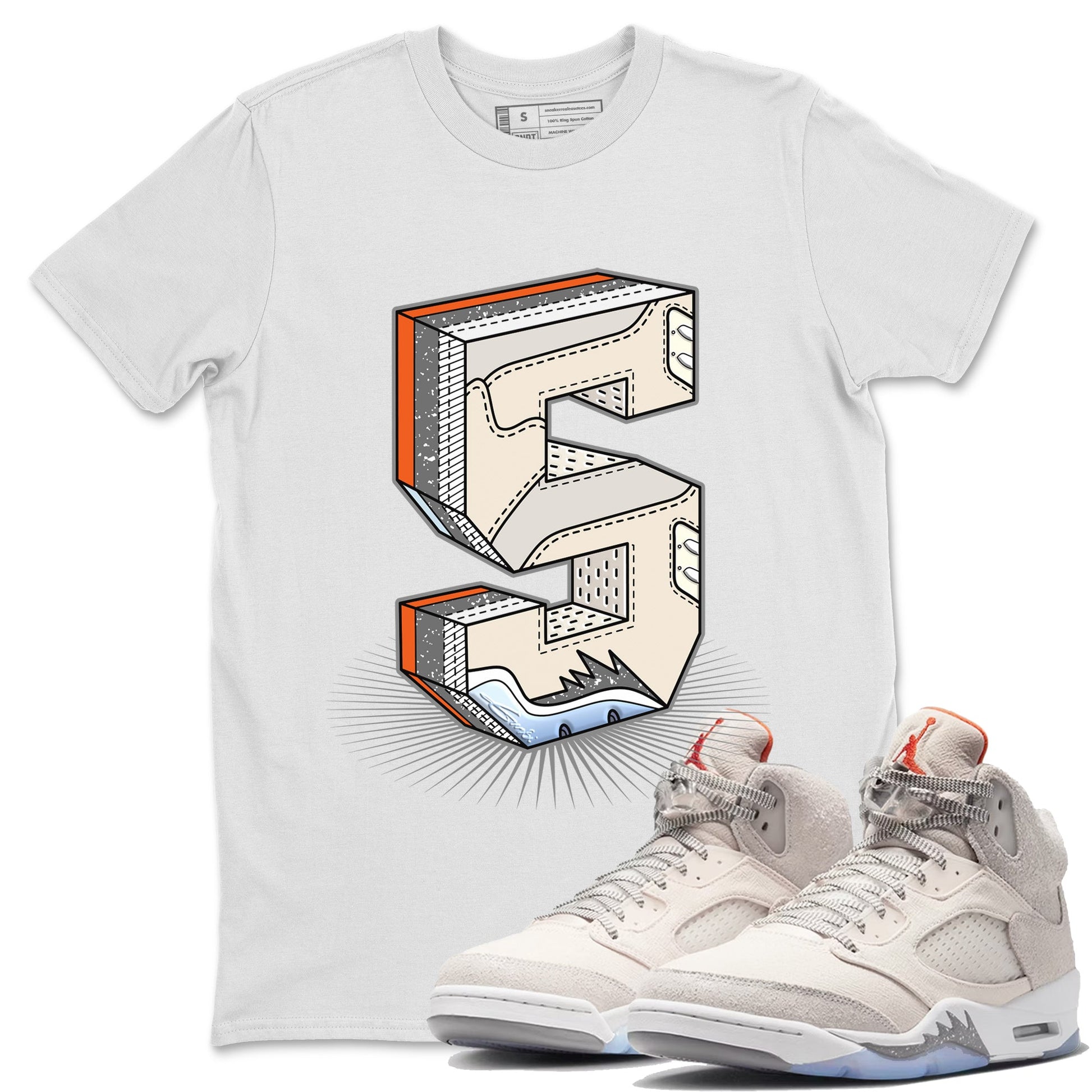 Air Jordan 5 Craft Sneaker Match Tees Number Statue Sneaker Tees Air Jordan 5 Craft Shirt Unisex Shirts White 1