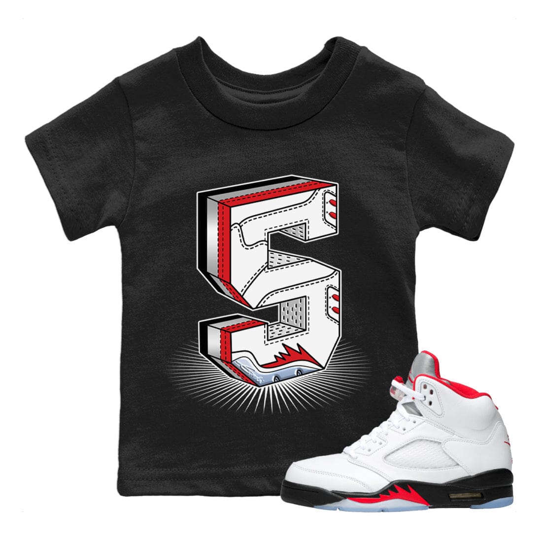 Jordan 5 Fire Red Sneaker Match Tees Number Statue Sneaker Tees Jordan 5 Fire Red Sneaker Release Tees Kids Shirts