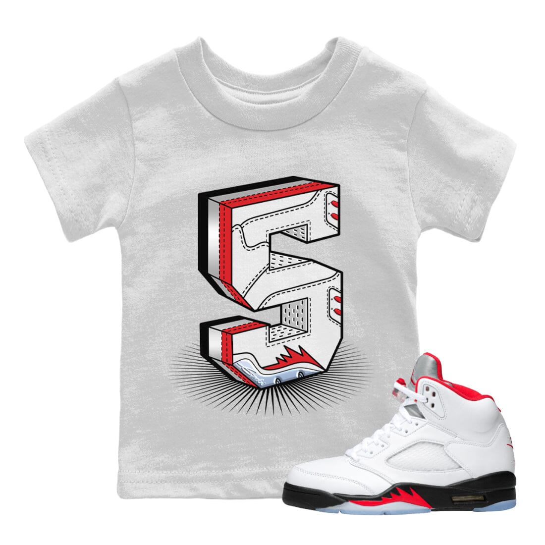 Jordan 5 Fire Red Sneaker Match Tees Number Statue Sneaker Tees Jordan 5 Fire Red Sneaker Release Tees Kids Shirts
