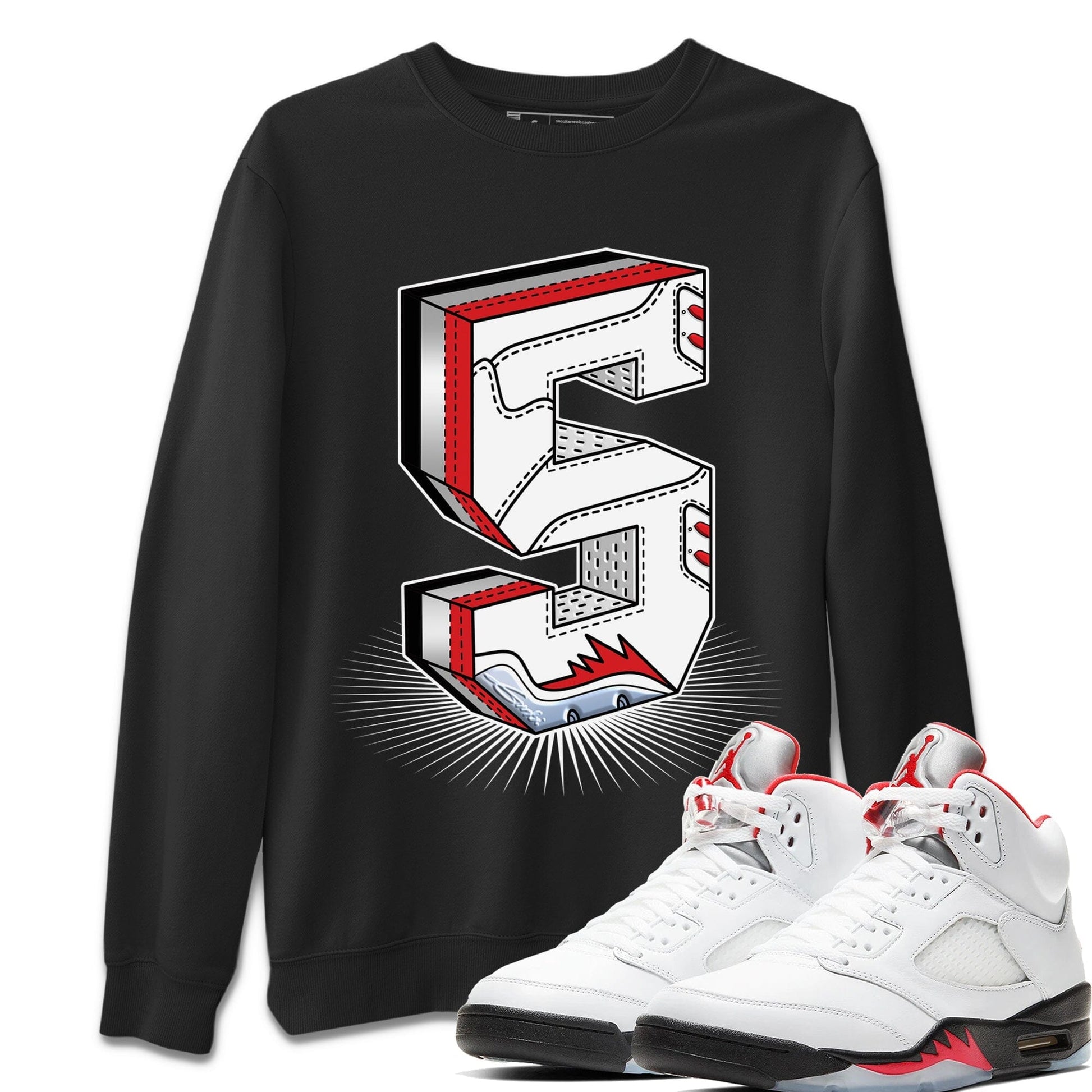 Jordan 5 Fire Red Sneaker Match Tees Number Statue Sneaker Tees Jordan 5 Fire Red Sneaker Release Tees Unisex Shirts
