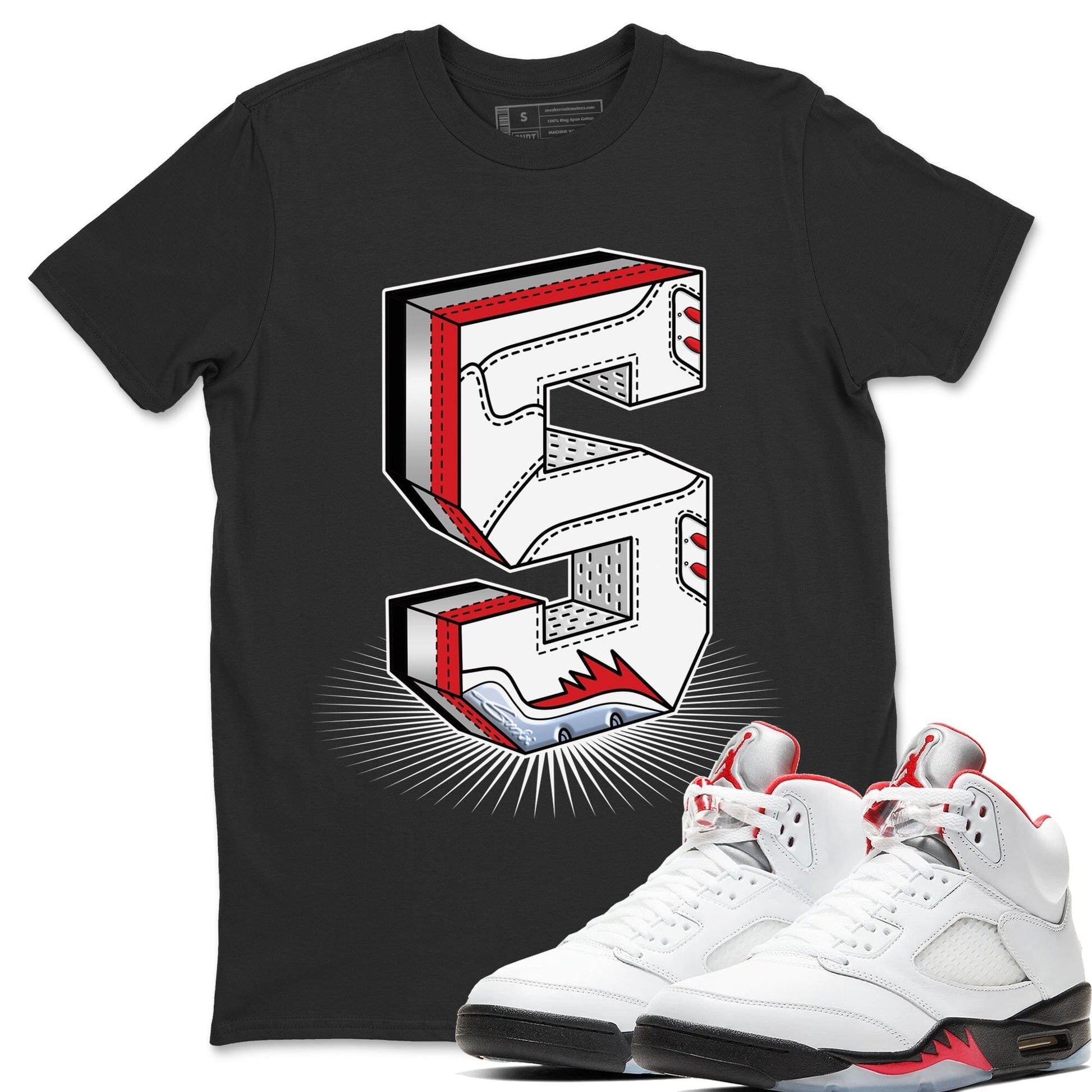 Jordan 5 Fire Red Sneaker Match Tees Number Statue Sneaker Tees Jordan 5 Fire Red Sneaker Release Tees Unisex Shirts