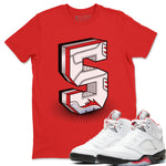 Jordan 5 Fire Red Sneaker Match Tees Number Statue Sneaker Tees Jordan 5 Fire Red Sneaker Release Tees Unisex Shirts