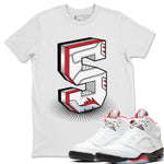 Jordan 5 Fire Red Sneaker Match Tees Number Statue Sneaker Tees Jordan 5 Fire Red Sneaker Release Tees Unisex Shirts