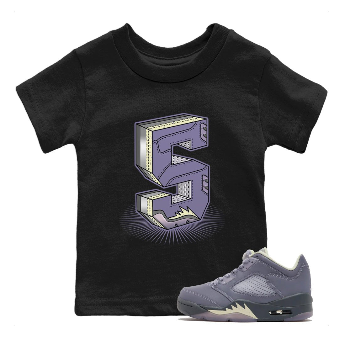 Air Jordan 5 Indigo Haze Sneaker Match Tees Number Statue Sneaker Tees 5s Indigo Haze Sneaker Release Tees Kids Shirts Black 1