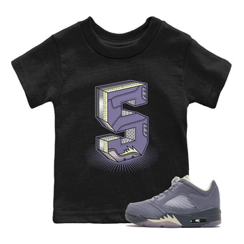 Air Jordan 5 Indigo Haze Sneaker Match Tees Number Statue Sneaker Tees 5s Indigo Haze Sneaker Release Tees Kids Shirts Black 1