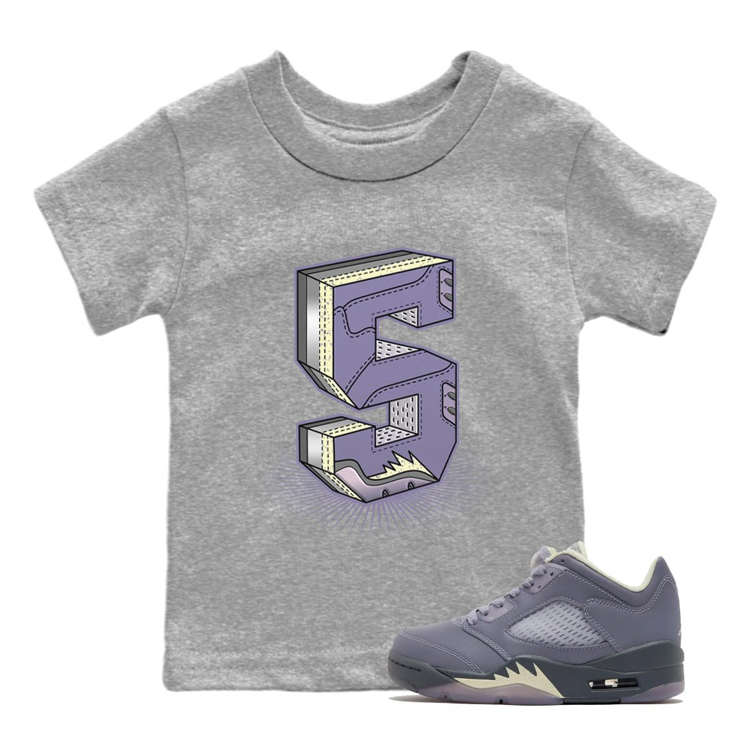 Air Jordan 5 Indigo Haze Sneaker Match Tees Number Statue Sneaker Tees 5s Indigo Haze Sneaker Release Tees Kids Shirts Heather Grey 1