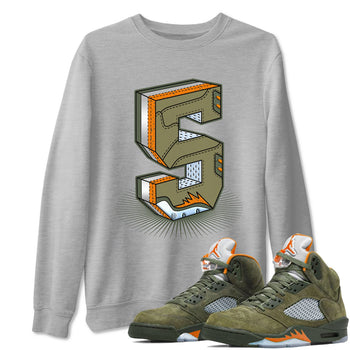 5s Olive shirt to match jordans Number Statue sneaker tees Air Jordan 5 Retro Olive SNRT Sneaker Release Tees unisex cotton Heather Grey 1 crew neck shirt