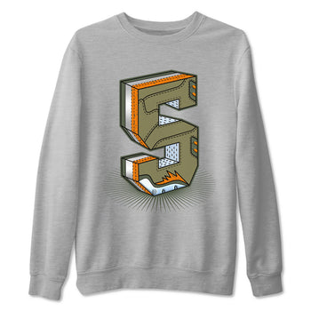 5s Olive shirt to match jordans Number Statue sneaker tees Air Jordan 5 Retro Olive SNRT Sneaker Release Tees unisex cotton Heather Grey 2 crew neck shirt