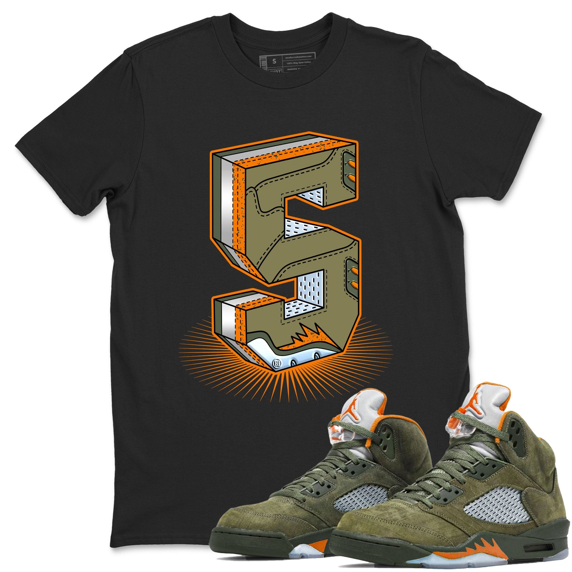 5s Olive shirt to match jordans Number Statue sneaker tees Air Jordan 5 Retro Olive SNRT Sneaker Release Tees unisex cotton Black 1 crew neck shirt