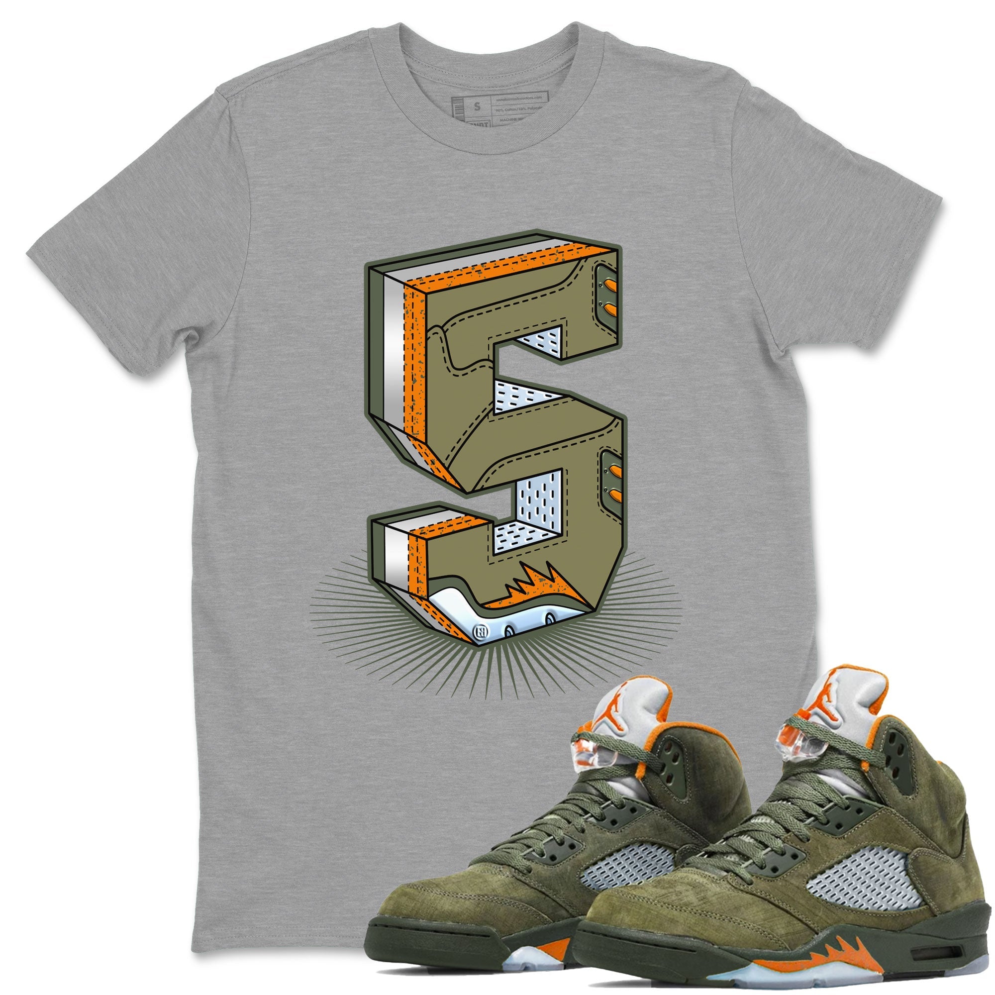 5s Olive shirt to match jordans Number Statue sneaker tees Air Jordan 5 Retro Olive SNRT Sneaker Release Tees unisex cotton Heather Grey 1 crew neck shirt