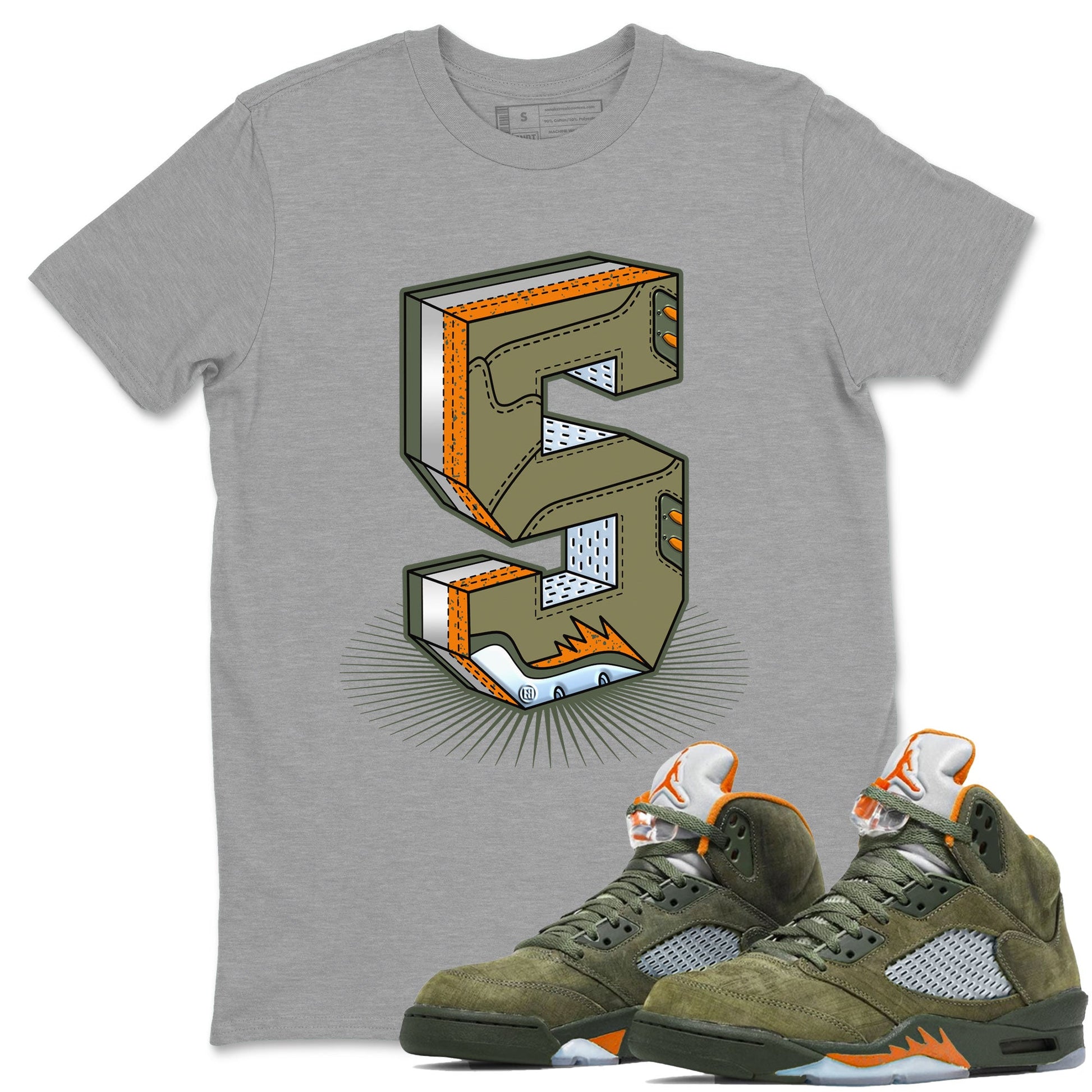 5s Olive shirt to match jordans Number Statue sneaker tees Air Jordan 5 Retro Olive SNRT Sneaker Release Tees unisex cotton Heather Grey 1 crew neck shirt