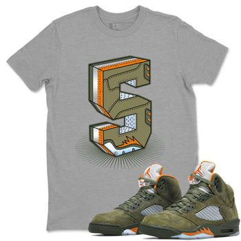 5s Olive shirt to match jordans Number Statue sneaker tees Air Jordan 5 Retro Olive SNRT Sneaker Release Tees unisex cotton Heather Grey 1 crew neck shirt