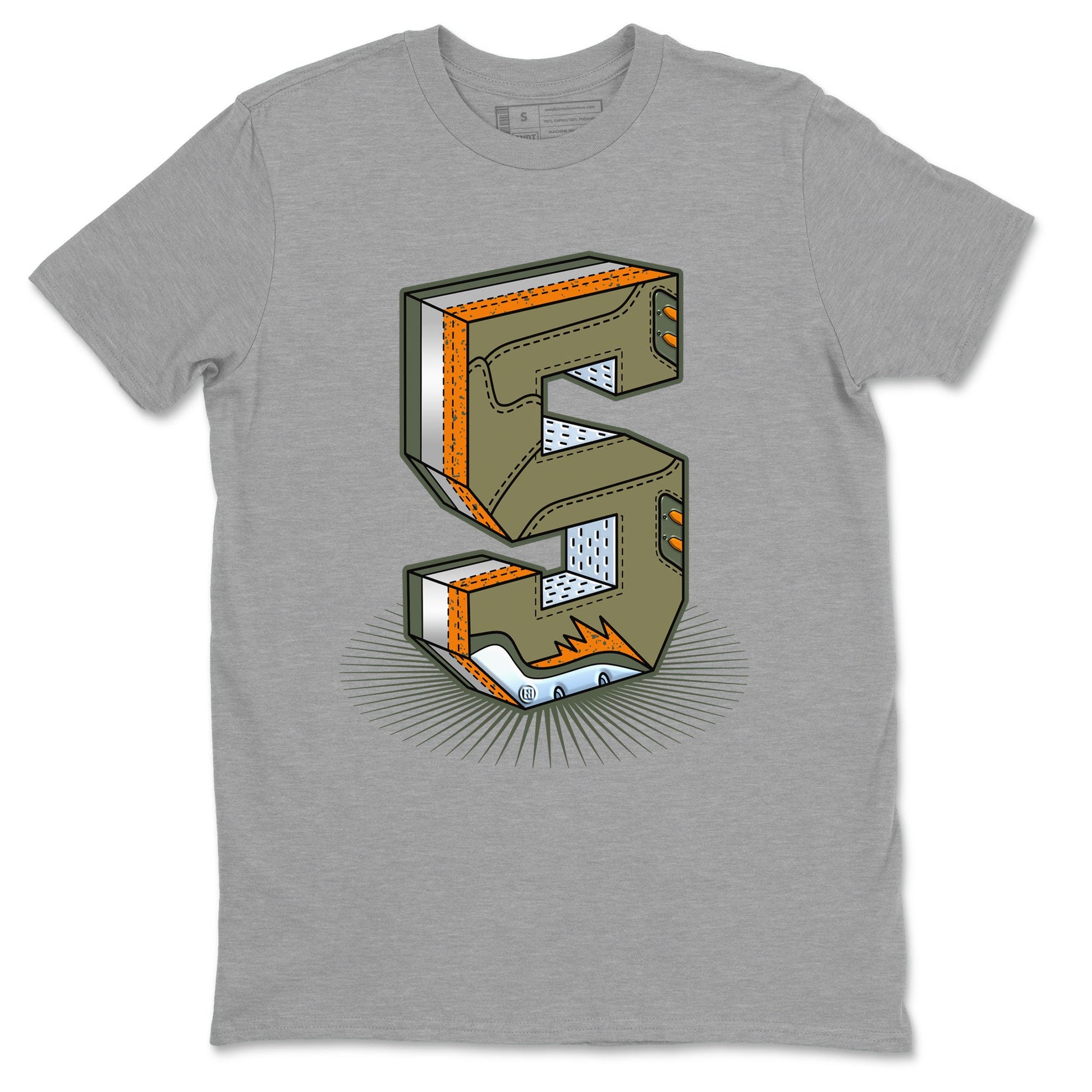 5s Olive shirt to match jordans Number Statue sneaker tees Air Jordan 5 Retro Olive SNRT Sneaker Release Tees unisex cotton Heather Grey 2 crew neck shirt