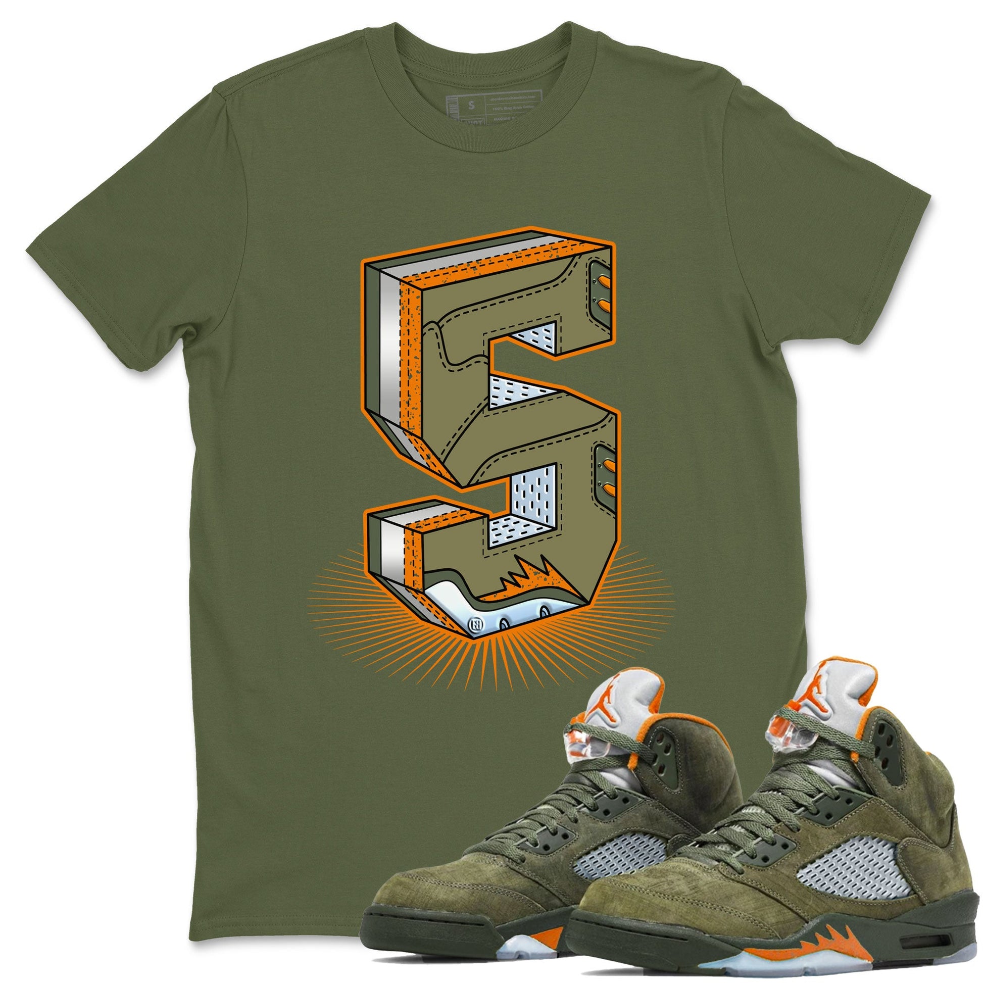 5s Olive shirt to match jordans Number Statue sneaker tees Air Jordan 5 Retro Olive SNRT Sneaker Release Tees unisex cotton Military Green 1 crew neck shirt