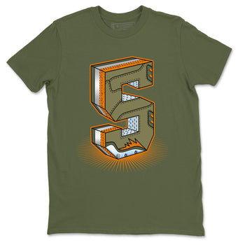 5s Olive shirt to match jordans Number Statue sneaker tees Air Jordan 5 Retro Olive SNRT Sneaker Release Tees unisex cotton Military Green 2 crew neck shirt