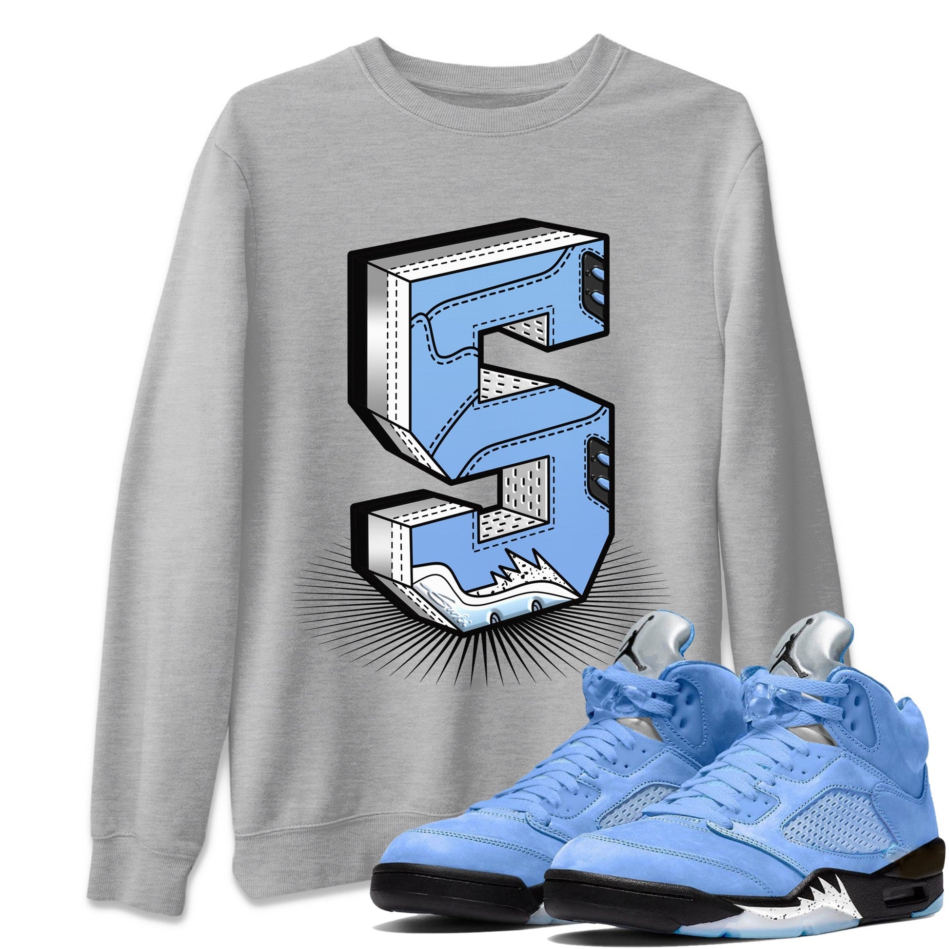 Jordan 5 UNC Sneaker Match Tees Number Statue Sneaker Tees Jordan 5 UNC SNRT Sneaker Tees Unisex Shirts