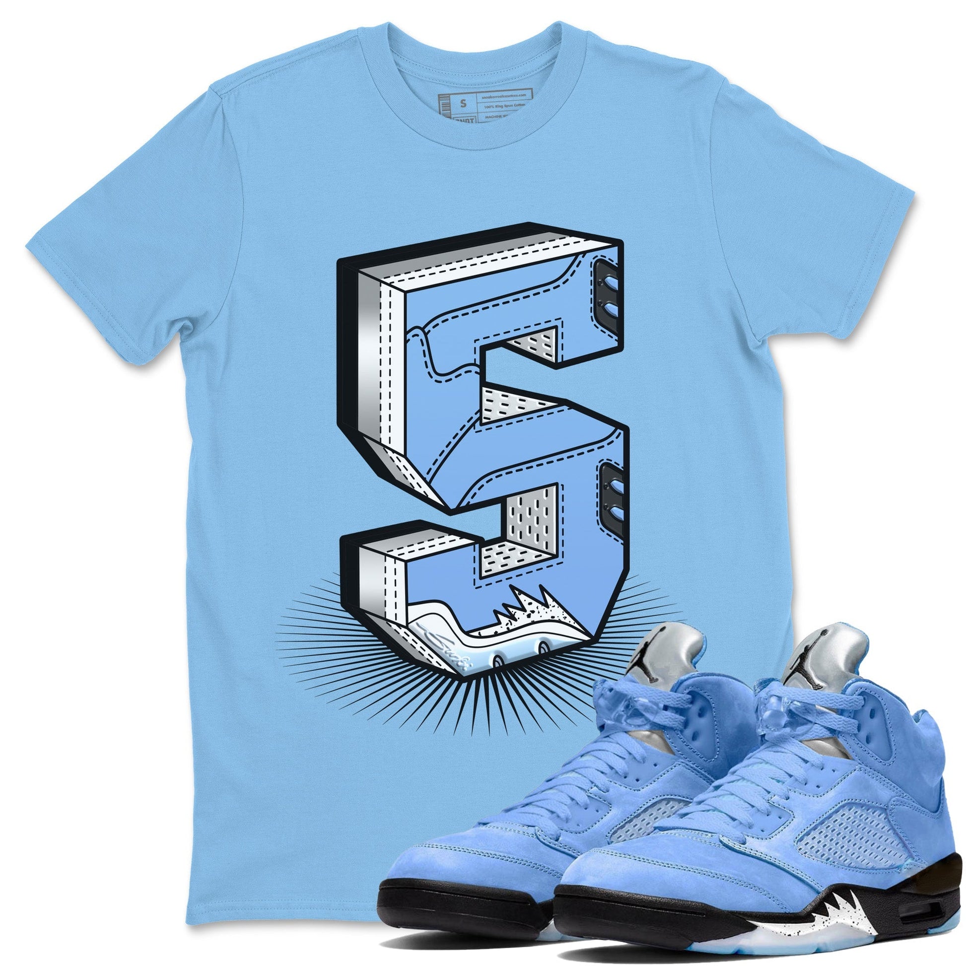 Jordan 5 UNC Sneaker Match Tees Number Statue Sneaker Tees Jordan 5 UNC SNRT Sneaker Tees Unisex Shirts
