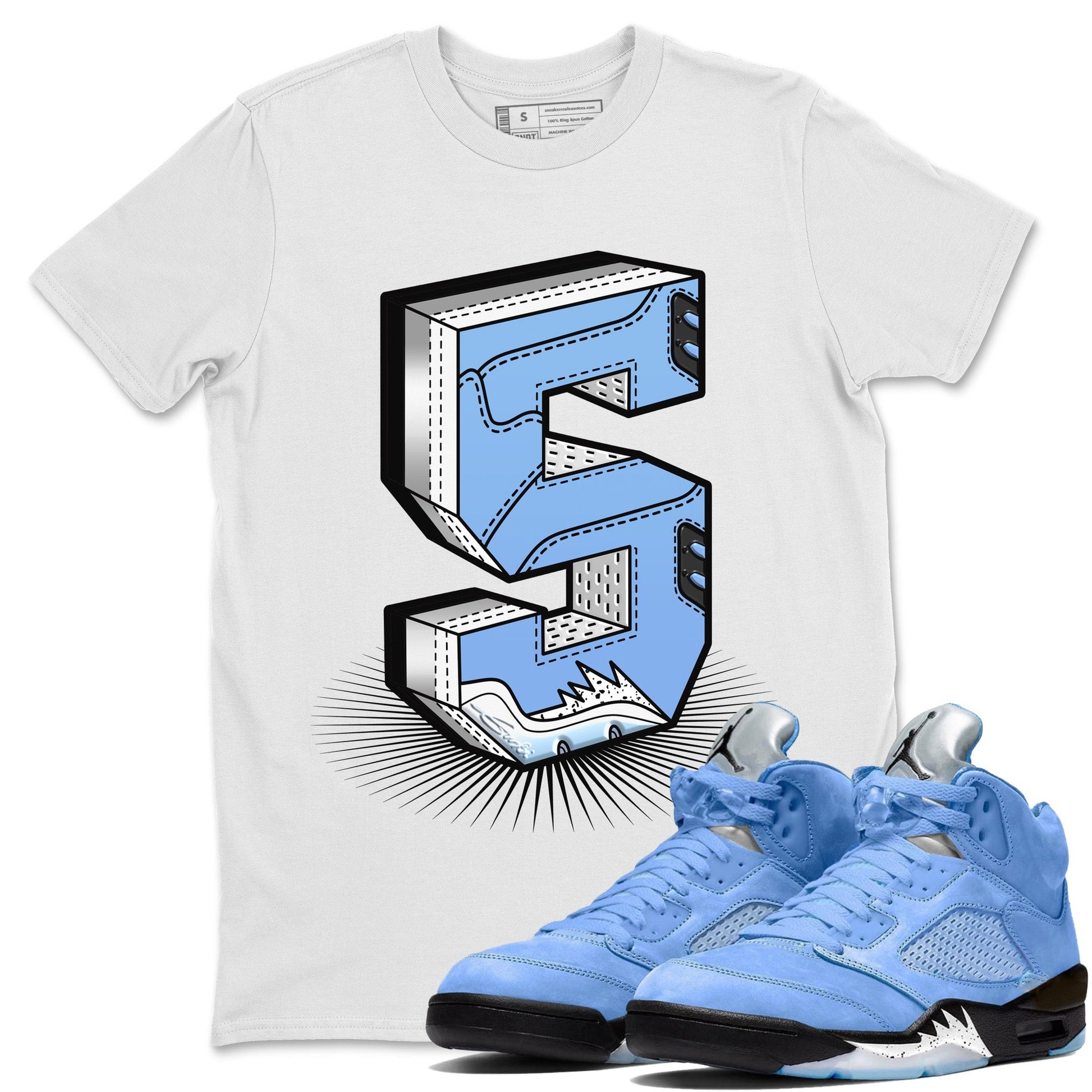 Jordan 5 UNC Sneaker Match Tees Number Statue Sneaker Tees Jordan 5 UNC SNRT Sneaker Tees Unisex Shirts