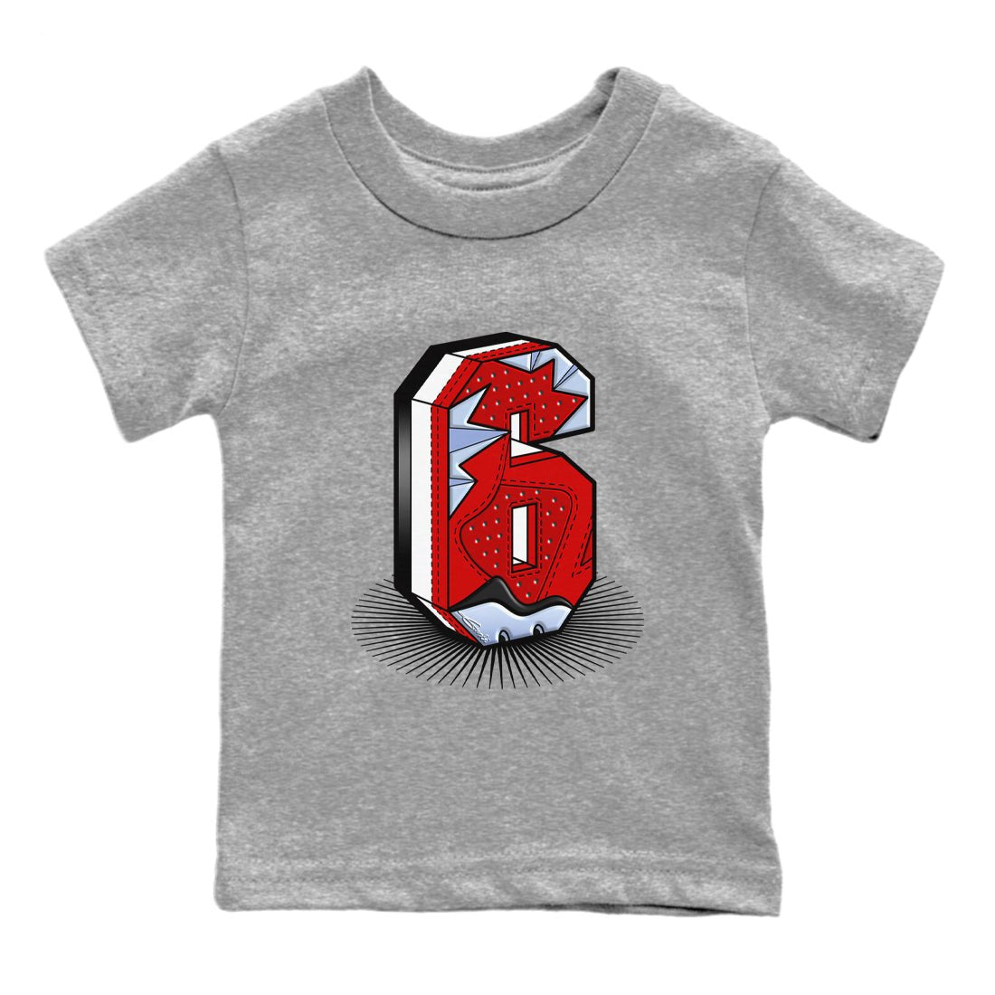 Air Jordan 6 Toro Bravo Sneaker Match Tees Number Statue Sneaker Tees Air Jordan 6 Toro Bravo T-Shirt Kids Shirts Heather Grey 2