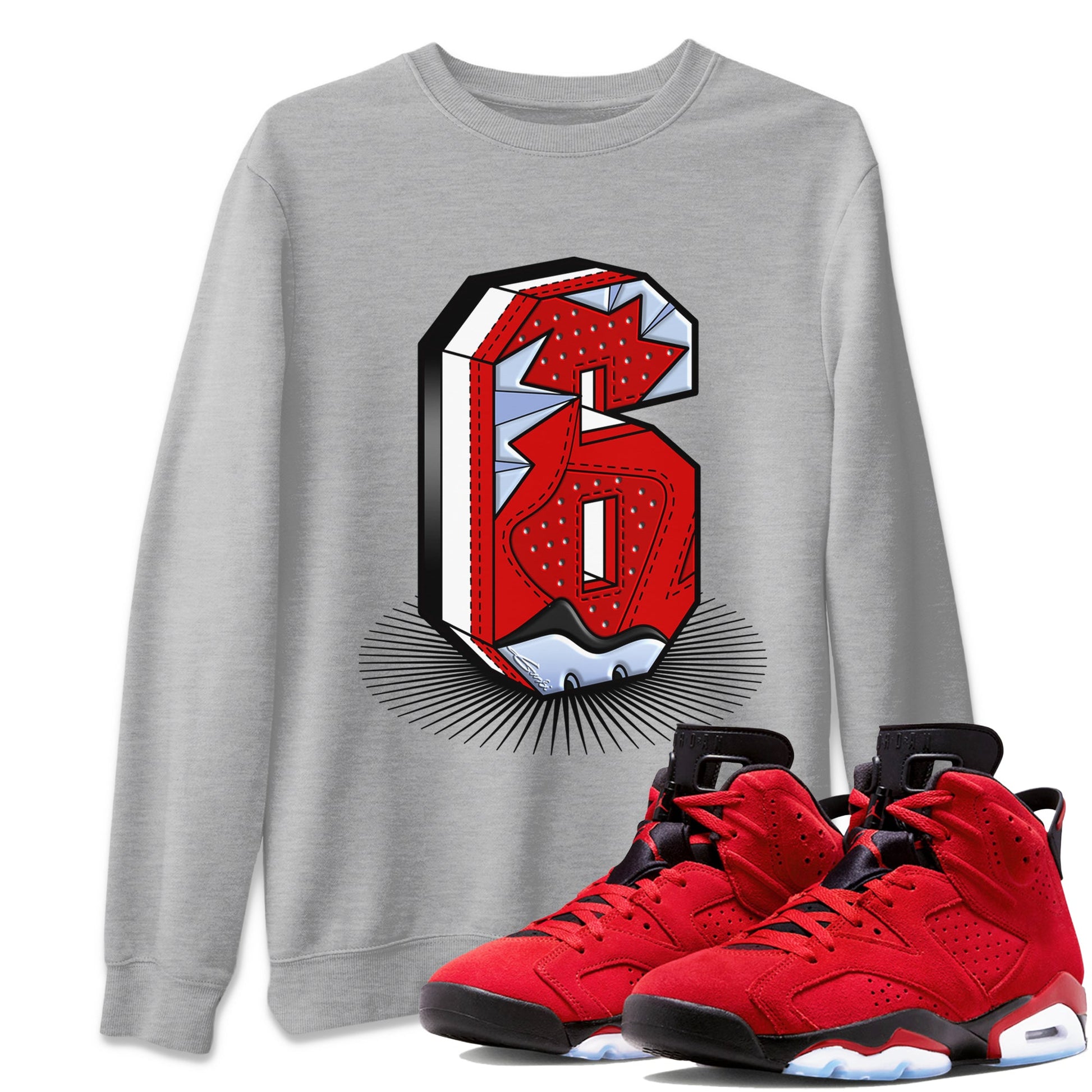 Air Jordan 6 Toro Bravo Sneaker Match Tees Number Statue Sneaker Tees Air Jordan 6 Toro Bravo T-Shirt Unisex Shirts Heather Grey 1