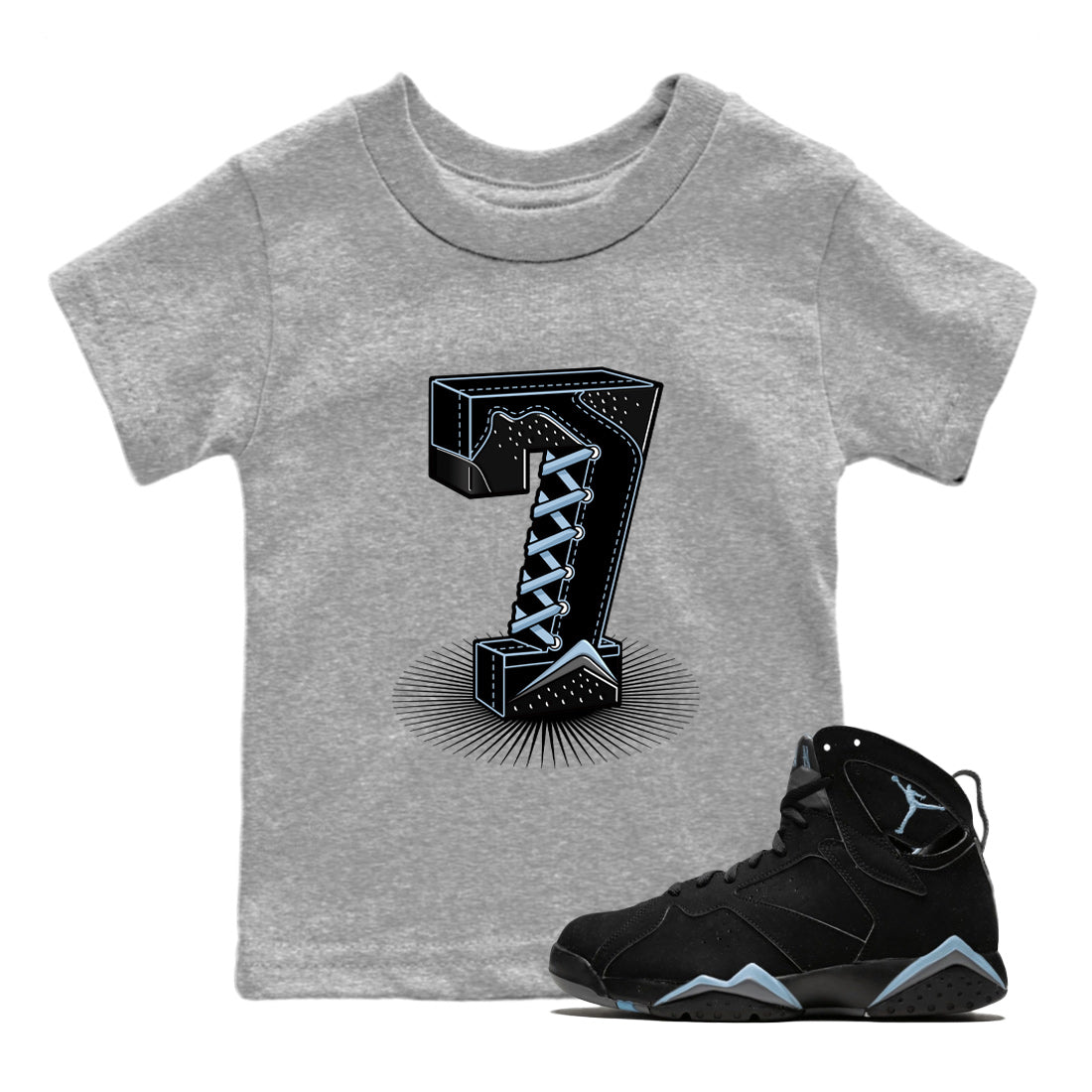Air Jordan 7 Chambray Sneaker Match Tees Number Statue Sneaker Tees Jordan 7 Chambray Sneaker Release Tees Kids Shirts Heather Grey 1