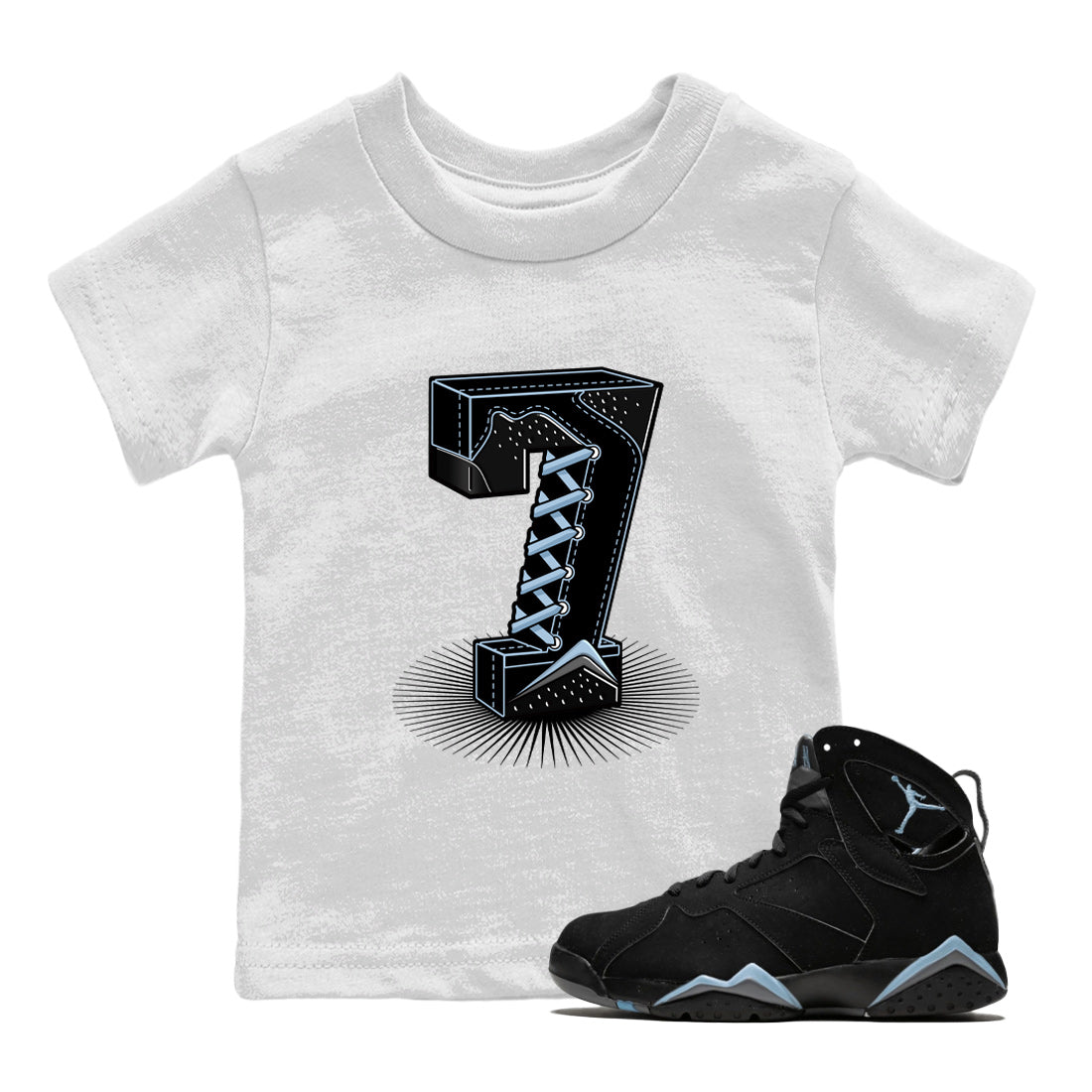 Air Jordan 7 Chambray Sneaker Match Tees Number Statue Sneaker Tees Jordan 7 Chambray Sneaker Release Tees Kids Shirts White 1